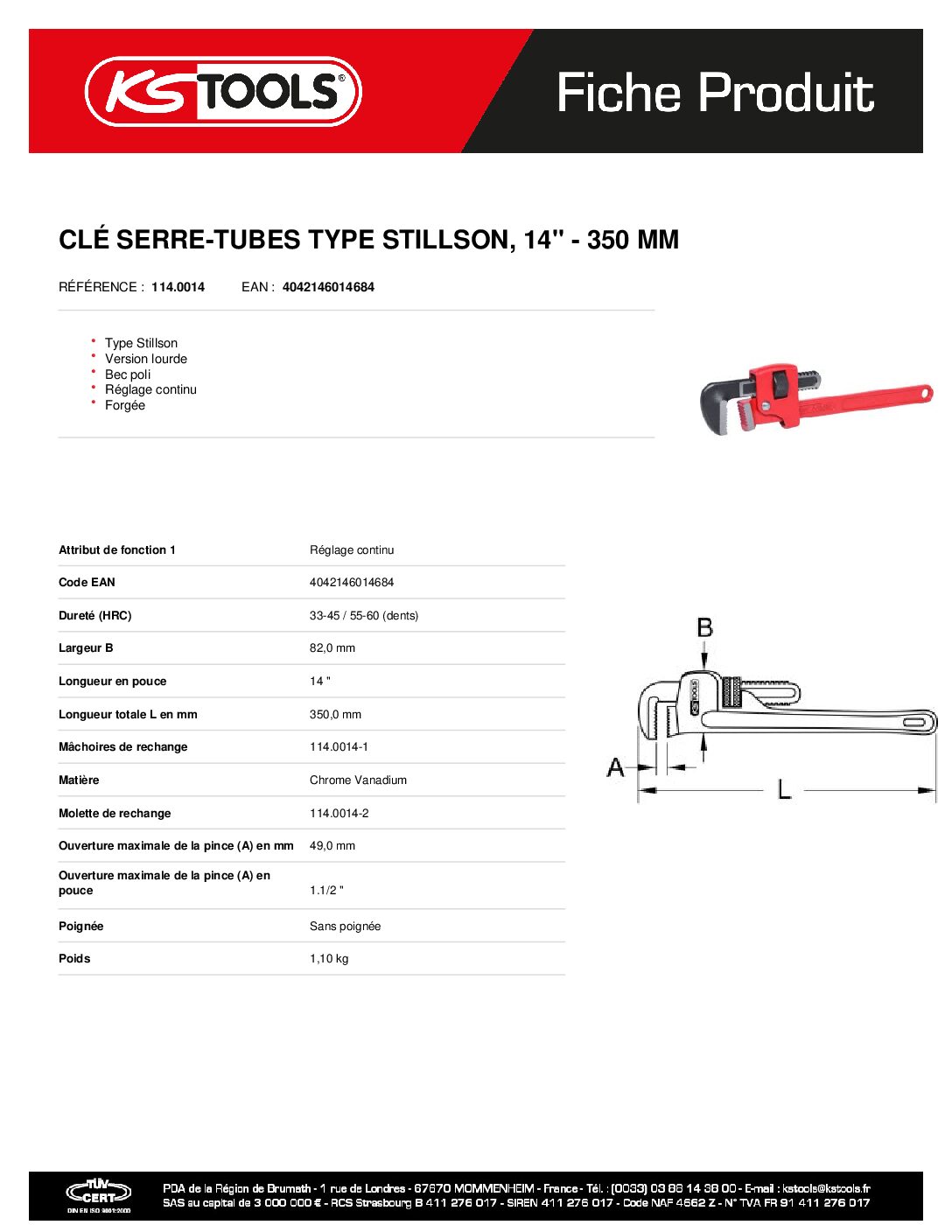 1140014 clÉ Serre tube Stillson 350 Mm 14 | Hydrauhavre