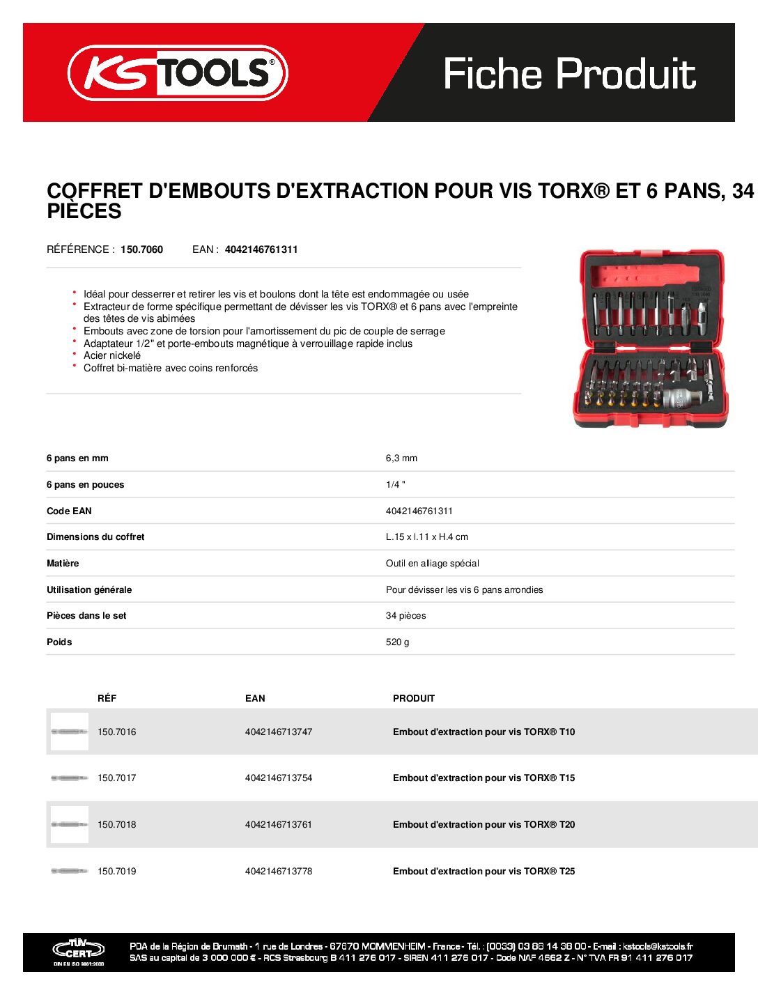 1507060 coffret Dembouts Dextraction Pour Vis Torx Et 6 Pans | Hydrauhavre