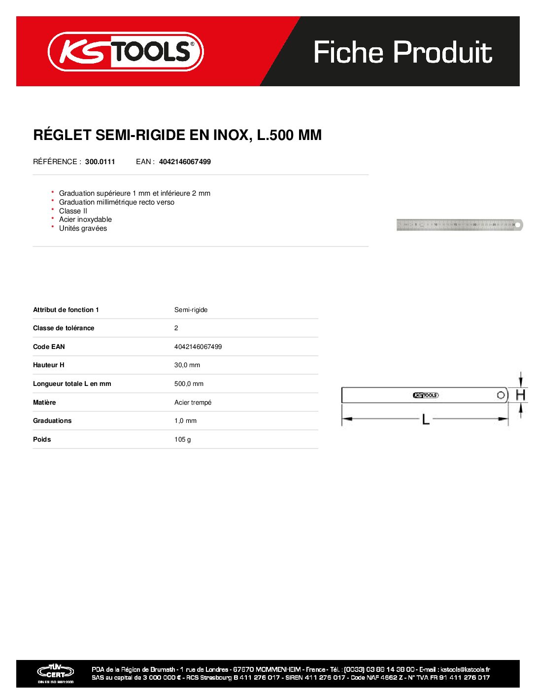 3000111 reglet Semi rigide En Inox L500 Mm | Hydrauhavre