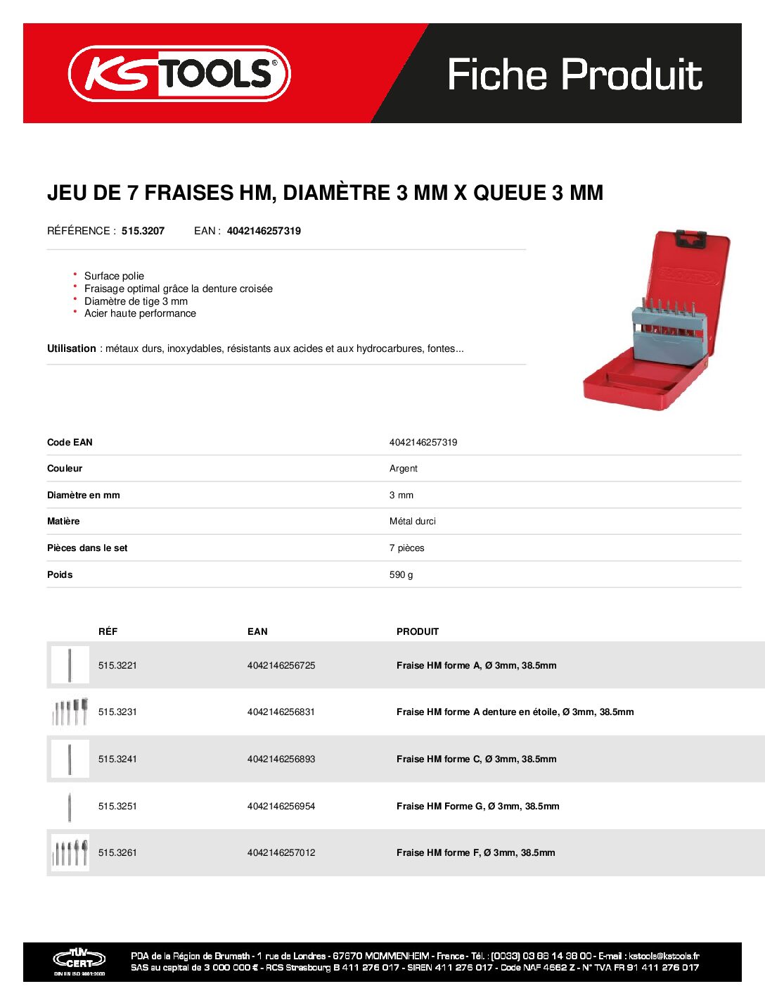 5153207 jeu De 7 Fraises Hm DiamÈtre 3 Mm X Queue 3 Mm | Hydrauhavre