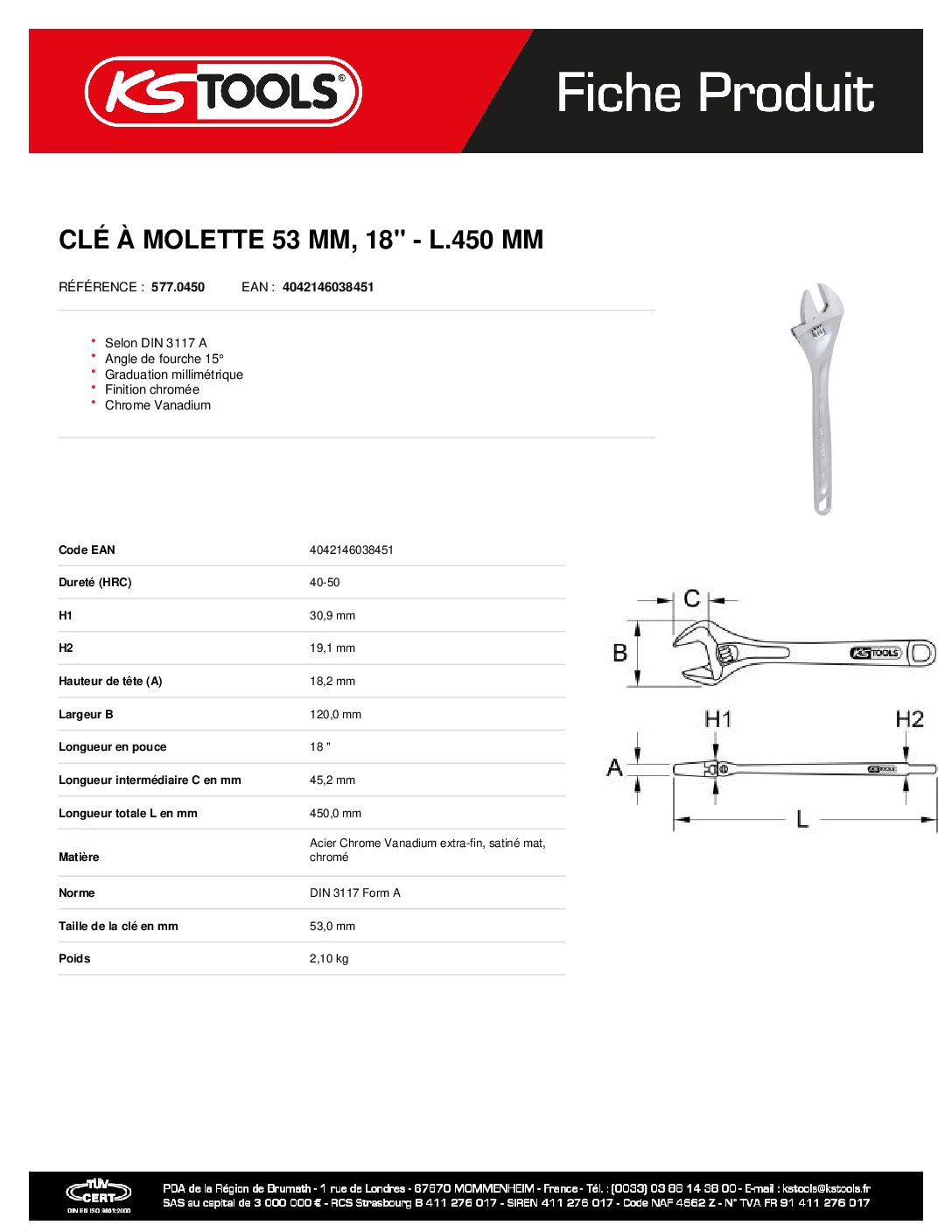 5770450 clÉ À Molette 450 Mm 18 | Hydrauhavre