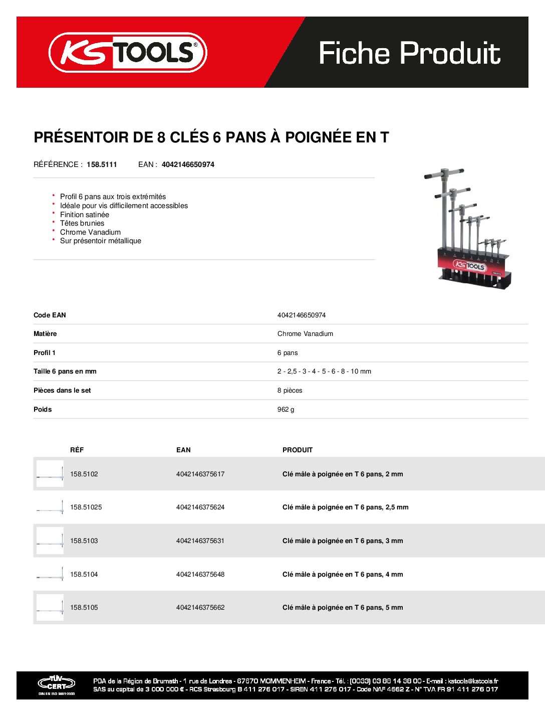 1585111 prÉsentoir De 8 ClÉs 6 Pans À PoignÉe En T | Hydrauhavre