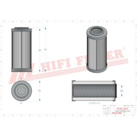 Technical drawing of a pleated cylindrical filter element with top and bottom caps, showing H1/H2 and D1/D2 dimensions.