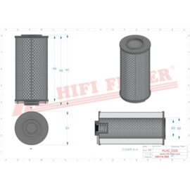 CAD drawing of a cylindrical perforated-metal filter with top, bottom, side and isometric views; dimensions labeled D1, D2, D3 and H1–H3 indicate size and mounting.