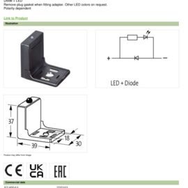 Capture décran 2026-06-02 093935 Valve plug suppressor, Form A (18 mm) with diode and LED; includes mounting bracket, LED/diode circuit diagram, and dimensions (illustrations).