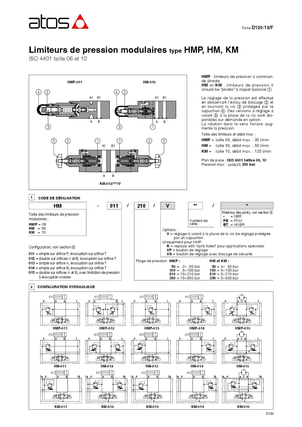 d120 limiteur De Pression Modulaire Cetop 5 Km012210v42 | Hydrauhavre