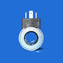 Close-up of a three-prong electrical plug against a blue background.