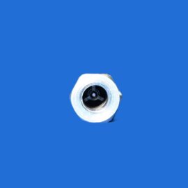 Roll of white adhesive tape centered toward the bottom on a solid blue background.