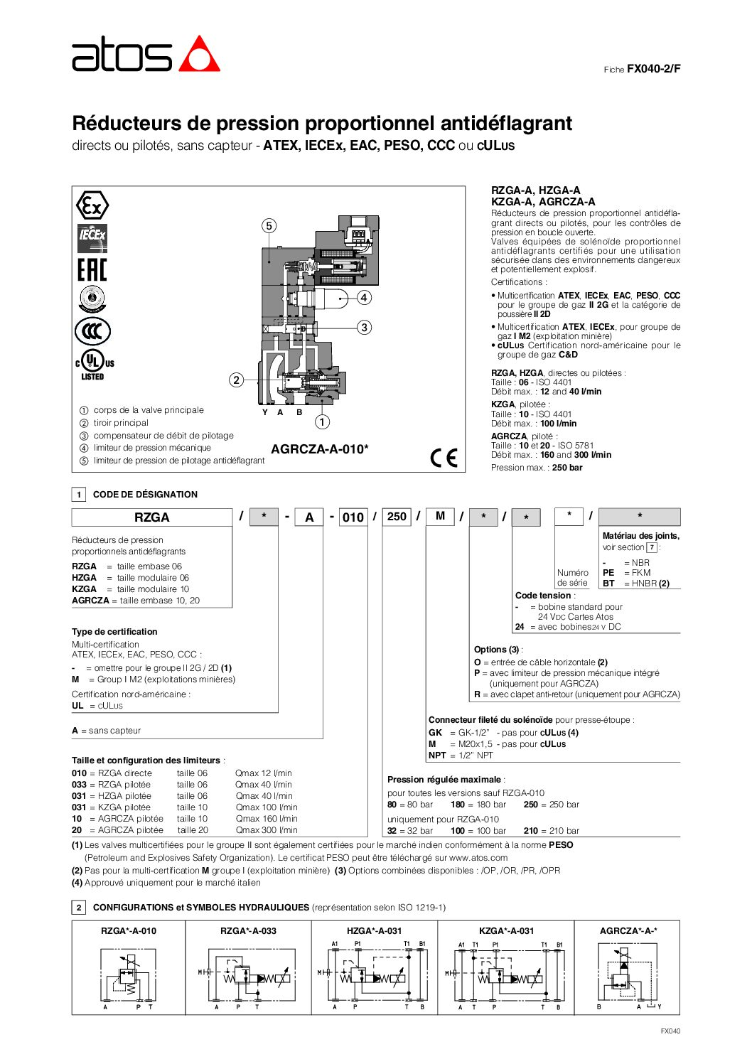 fx040 rÉducteur De Pression Proportionnel AntidÉflagrant Rzga a 01032gk23 | Hydrauhavre